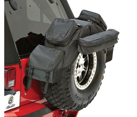 RoughRider Spare Tire Organizer For Jeep 1987-1995 Wrangler YJ Spare Tire Size 30-33 Inch Diameter Black Diamond Bestop