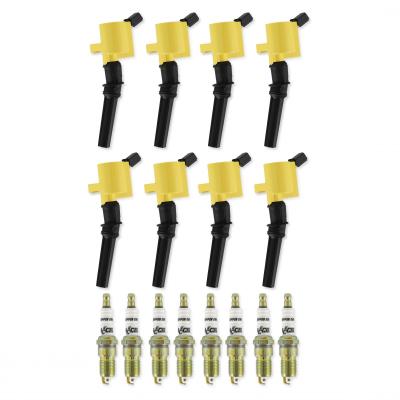 Ignition Upgrade Kit- 1998-2008 Ford 4.6L/5.4L/6.8L 2-Valve, Yellow 8-Pack Includes 8-Pack Of Hp Copper Spark Plugs (P/N 8196) & 8-Pack Of Igniiton Coils (P/N 140032-8) ACCEL