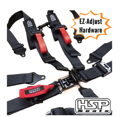 5 Point Racing Harness 2 Inch Wide Latch and Link Wrap or Bolt Mounting Padded Shoulders Black HSP Seats