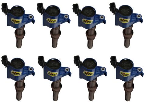 Direct Ignition Coil Kit Supercoil 2008-2014 Ford 4.6L/5.4L/6.8L 3-Valve, Blue, 8-Pack Supercoil With Extended Brown Boot For 2008-2014 Ford Modular 3V 4.6L/ 5.4L / 6.8L V10 Engines ACCEL