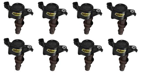 Direct Ignition Coil Kit Supercoil 2008-2014 Ford 4.6L/5.4L/6.8L 3-Valve, 8-Pack Supercoil With Extended Brown Boot For 2008-2014 Ford Modular 3V 4.6L/ 5.4L / 6.8L V10 Engines, Black ACCEL