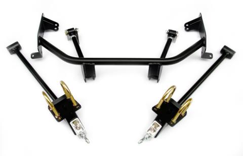 Bolt-On 4-Link For 1960-1964 Galaxie R-Joints Adjustable Upper Bars Fixed Lower Bars Bolt-On Cradle Axle Brackets And Hardware Powder Coated Black For Use W/ Shockwaves Or Coil-Overs Sold Separately Ridetech