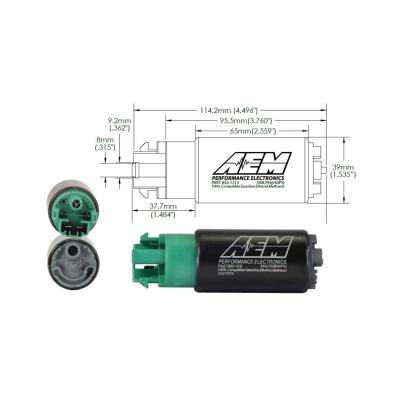 340LPH E85-Compatible High Flow In-Tank Fuel Pump 65mm Body w/Hooks Offset Inlet/340LPH at40psi/Not application specific AEM Electronics