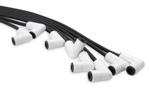 Spark Plug Wire Set Universal 90 Deg White Ceramic Boots 9001C, Spark Plug Wires, Pro Fit Ceramic, Spiral Core, 8Mm, Black, Set ACCEL