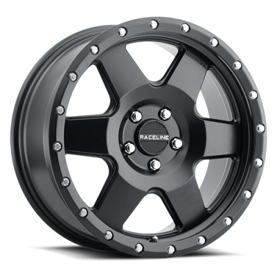 Aluminum Wheels 17x9 Boost 946B Satin Black 6 Spoke 0 Offset 5 on 139.7 Bolt Pattern 107.95 Bore Raceline