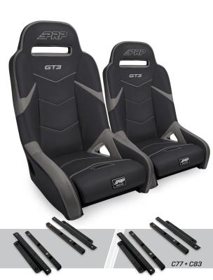 GT3 Suspension Seats Kit for Polaris General RZR S 900 900 Trail Trail XP 1000 Turbo Turbo S RS1 Pair Black &amp; Gray PRP Seats