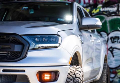 2019-Present Ford Ranger Hidden Bumper Mounts 22 Inch Spot LED Bar with Wiring Harness and ACC Radar Relocation Bracket Cali Raised LED