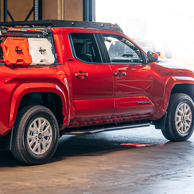 Step Edition Rock Slider For 24-Present Toyota Tacoma/Double Cab Short Bed W/ Kick Out/Yes (Powdercoat)/Powdercoat Cali Raised LED