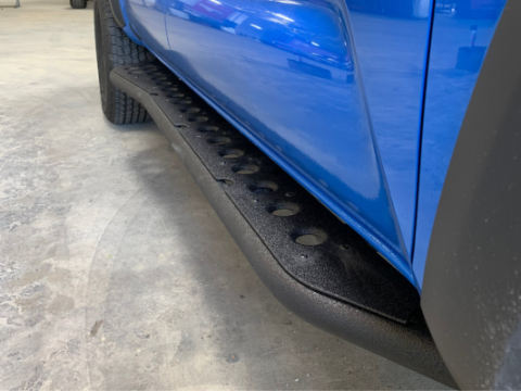 Step Edition Rock Slider For 24-Present Toyota Tacoma/Double Cab Short Bed W/ No Kick Out/Yes (Bed Liner)/Raw Steel Cali Raised LED