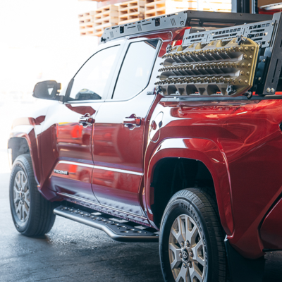 Step Edition Rock Slider For 24-Present Toyota Tacoma/Double Cab Long Bed W/ No Kick Out/Yes (Powdercoat)/Powdercoat Cali Raised LED