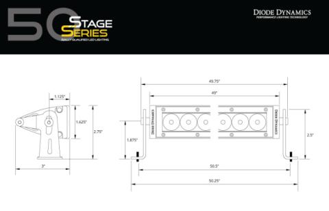 50 Inch LED Light Bar  Single Row Straight Amber Combo Each Stage Series Diode Dynamics