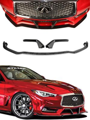 Infiniti Q60 Front Splitter &amp; Winglets Matte Black For 17-21 Infiniti Q60 Stillen