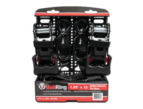 1.25 Inch x 12' Sliding Ratchet Tie Down 2 Pack Bullring