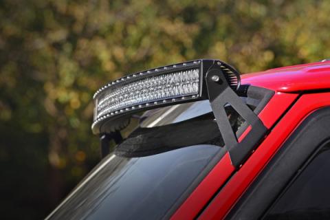 Jeep 50-inch Black Series Curved LED Light Bar w/DRL Upper Windshield Kit 84-01 Jeep XJ Cherokee Rough Country