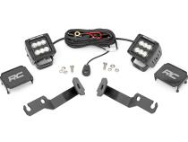 LED Light Kit Ditch Mount 2 Inch Black Pair Flood Toyota Tacoma (05-15) Rough Country