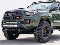 16-Up Tacoma Stealth Bumper 32 Inch LED Bar Spot Beam Bumper Light Bar-Blue-Small 32 Inch Spot Beam with Relocation Mounts Bumper Light Bar Switch No Winch No D-Ring Cali Raised LED