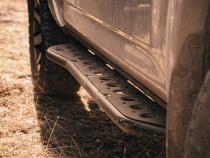 Step Edition Rock Slider For 24-Present Toyota Tacoma/Double Cab Short Bed W/ Kick Out/Yes (Bed Liner)/Raw Steel Cali Raised LED