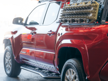 Step Edition Rock Slider For 24-Present Toyota Tacoma/Double Cab Long Bed W/ Kick Out/Yes (Powdercoat)/Powdercoat Cali Raised LED