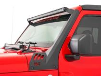 Jeep 50-Inch Straight LED Light Bar Upper Windshield Kit w/ Dual-Row Black Series LED 2-Up Gladiator JT, 18-20 Wrangler JL Rough Country