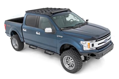 Ford Roof Rack System w/Front and Rear Facing LEDs and 40 Inch Single Row Black Series Light Bar 15-18 Ford F-150 Rough Country