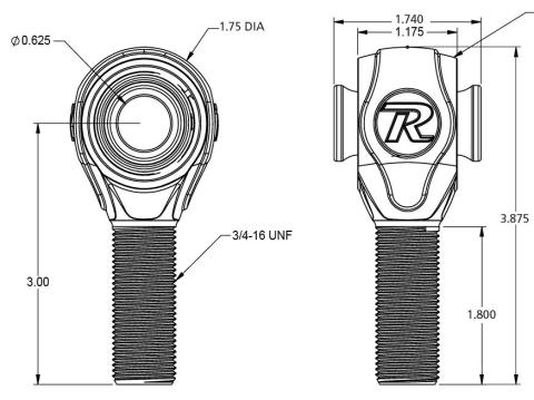 R-Joint 3/4-16 Left Hand X 5/8 Bolt Spacers For Bracket Spacing Of 1.75 Inch Ridetech