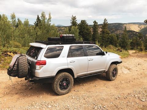 10-21 4Runner Premium Roof Rack 42 in White Dual Row Spot Beam LED Light Bar Blue Backlight Short Cut Outs Only Cali Raised LED
