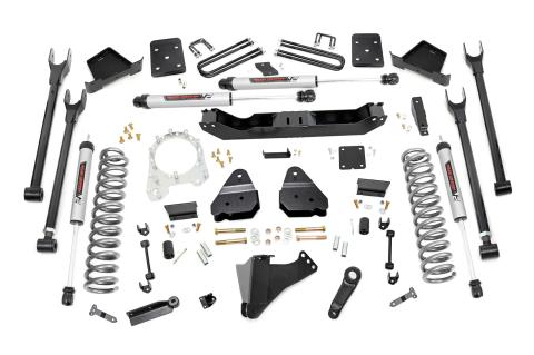 6 Inch Ford 4-Link Suspension Lift Kit No Rear Overload Springs 4 Inch Axle Diam w/V2 Shocks 17-19 F-250/350 4WD Diesel Rough Country