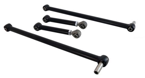Replacement 4-Link Bar Kit W/ R-Joints Standard Adj For 1968-1972 Nova Old Design Bars Canted Outward Non Adjustable Lower Bars Single Adjustable Upper Bars And R-Joint Spacers Powder Coated Satin Black Ridetech