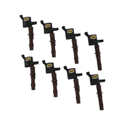 Direct Ignition Coil Kit Supercoil 2008-2014 Ford 4.6L/5.4L/6.8L 3-Valve, 8-Pack Supercoil With Extended Brown Boot For 2008-2014 Ford Modular 3V 4.6L/ 5.4L / 6.8L V10 Engines, Black ACCEL