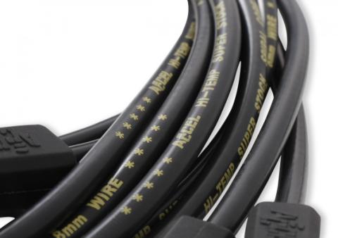 Spark Plug Wire Set- 8MM Super Stock Custom Black Wire Custom Spark Plug Wire Set 500 Ohms/Ft Sprial Core Sbc 1987-1995 V8 ACCEL
