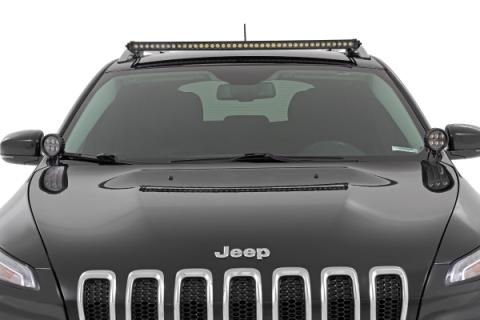 LED Light Kit Ditch Mount Black Series Round 3.5 Inch Amber DRL Jeep KL (14-21) Rough Country