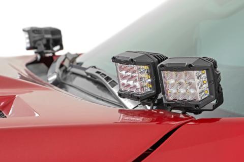 Toyota 2-inch LED Lower Windshield Ditch Kit (14-20 Tundra Black Series w/ Cool White DRL) Rough Country