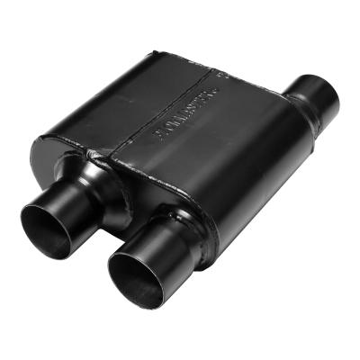 Super 10 Series Chambered Muffler Super 10 Series Stainless Steel 2.50 Offset In Dual Out Crossflow- Aggressive Sound Flowmaster