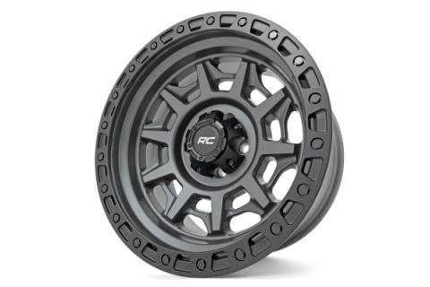 Rough Country 85 Series Wheel Simulated Beadlock Gunmetal Gray/Black 17x9 5x4.5 -12mm Rough Country