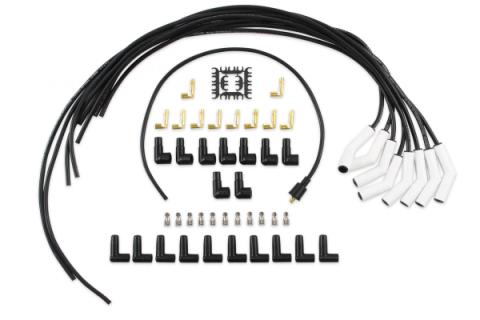 Spark Plug Wire Set Universal 135 Deg White Ceramic Boots 9002C, Spark Plug Wires, Pro Fit Ceramic, Spiral Core, 8Mm, Black, Set ACCEL