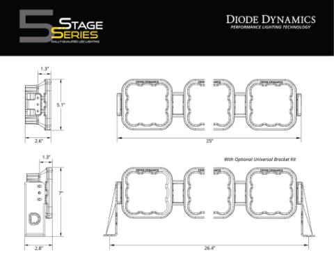 SS5 Sport Universal CrossLink 4-Pod Lightbar Yellow Combo Diode Dynamics