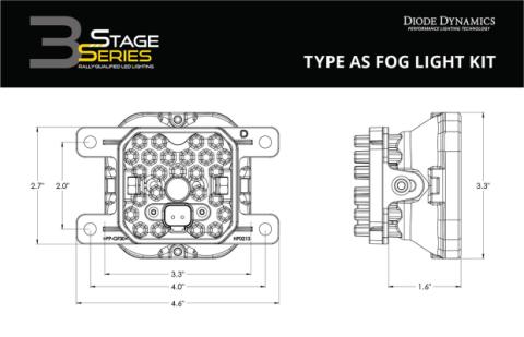SS3 LED Fog Light Kit for 2010-2018 Ford Transit Connect Yellow SAE Fog Pro w/ Backlight Diode Dynamics