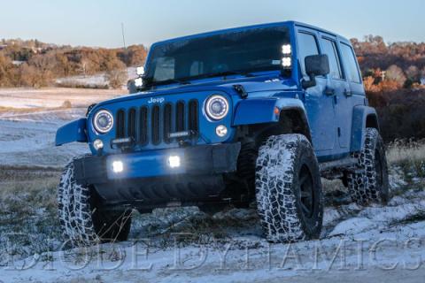SS3 LED Fog Light Kit for 2007-2018 Jeep JK Wrangler Yellow SAE Fog Pro w/ Backlight Type MR Bracket Kit Diode Dynamics