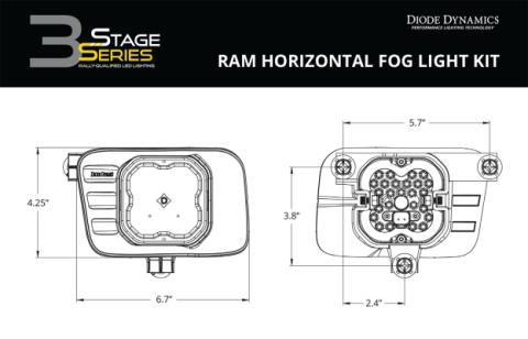 SS3 LED Fog Light Kit for 2009-2012 Ram 1500 Yellow SAE Fog Sport w/ Backlight Diode Dynamics