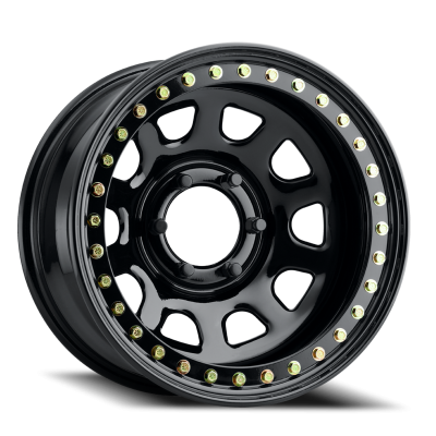 Aluminum Wheels 17x8 Black Daytona RT51 Gloss Black Beadlock -25 Offset 5 on 139.7 Bolt Pattern 107.95 Bore Raceline