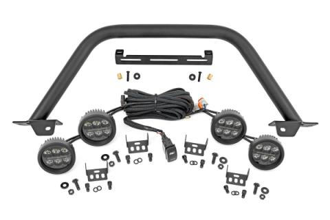 Safari Bar 3.5 Inch Round LED (Quad) Black Amber DRL OE Modular Steel Ford Bronco (21-25) Rough Country