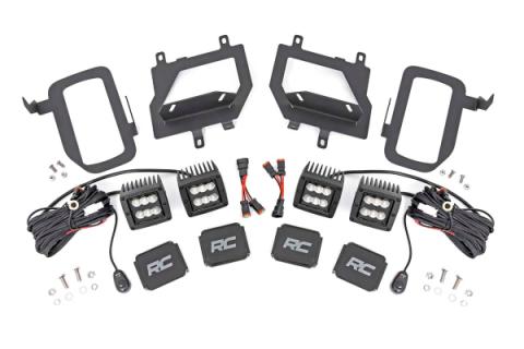 LED Light Kit Fog Mount Dual 2 Inch Black Pairs Spot/Flood Ford F-150 (15-17) Rough Country