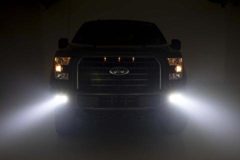 LED Light Kit Fog Mount Dual 2 Inch Black Pairs Spot/Flood Ford F-150 (15-17) Rough Country