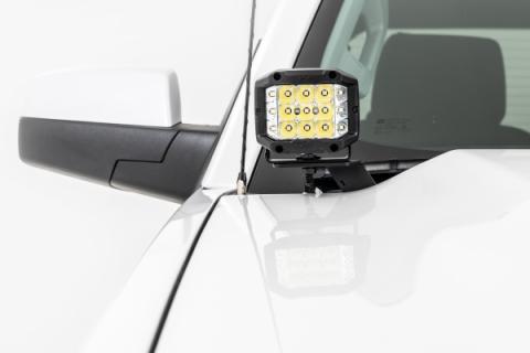 LED Ditch Light Kit 2in Black Pair Flood Silverado/Sierra 1500 (14-18 &amp; Classic) Rough Country
