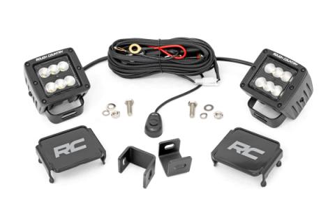 LED Light Kit Ditch Mount 2 Inch Black Pair Flood Toyota Tundra (22-26) Rough Country