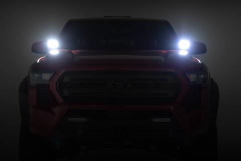 LED Light Kit Ditch Mount 2 Inch Black Pair Flood Toyota Tacoma (24-26) Rough Country