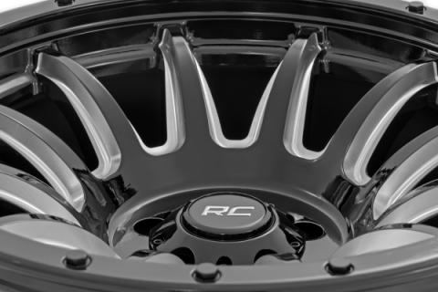 90 Series Wheel One-Piece Gloss Black w/machined spokes 20x9 6x5.5 0mm Rough Country