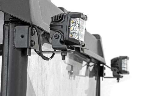 LED Light RR Cage Mount 2 Inch Black Flood Pair Polaris Ranger 1000/Ranger XP 900/1000 Rough Country
