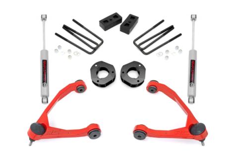 3.5 Inch Lift Kit Forged UCA Cast Steel Red Silverado/Sierra 1500 (07-16) Rough Country