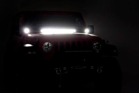 Jeep JL/Gladiator 2 Inch LED Lower Windshield Kit Black Series w/Amber DRL For 18-Pres Wrangler JL/20-Pres Gladiator Rough Country